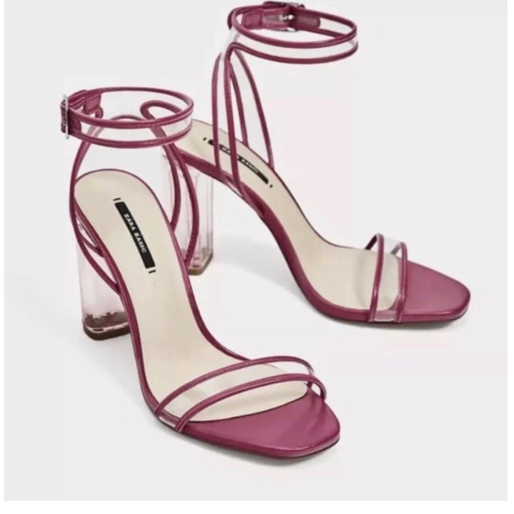 Fuchsia Vinyl Clear Block Heel Sandal